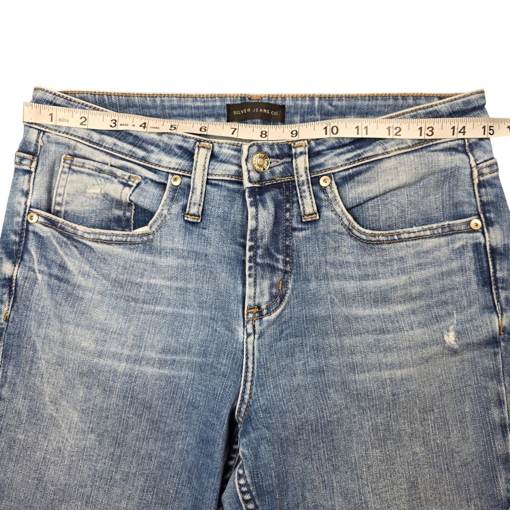 Silver Jeans Co Beau Slim Boyfriend Mid Rise Distressed Blue Jeans W26 L28.5 - Picture 5 of 9